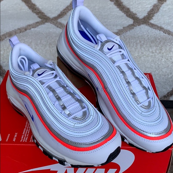 NIKE W AIR MAX 97 ESS WHITE/RACER BLUE-FLASH CRIMS - Picture 4 of 16